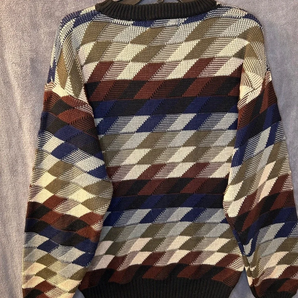 VTG Campus Sweater Mens L Coogi Style Geometric Pattern Knit Pullover Crew Neck